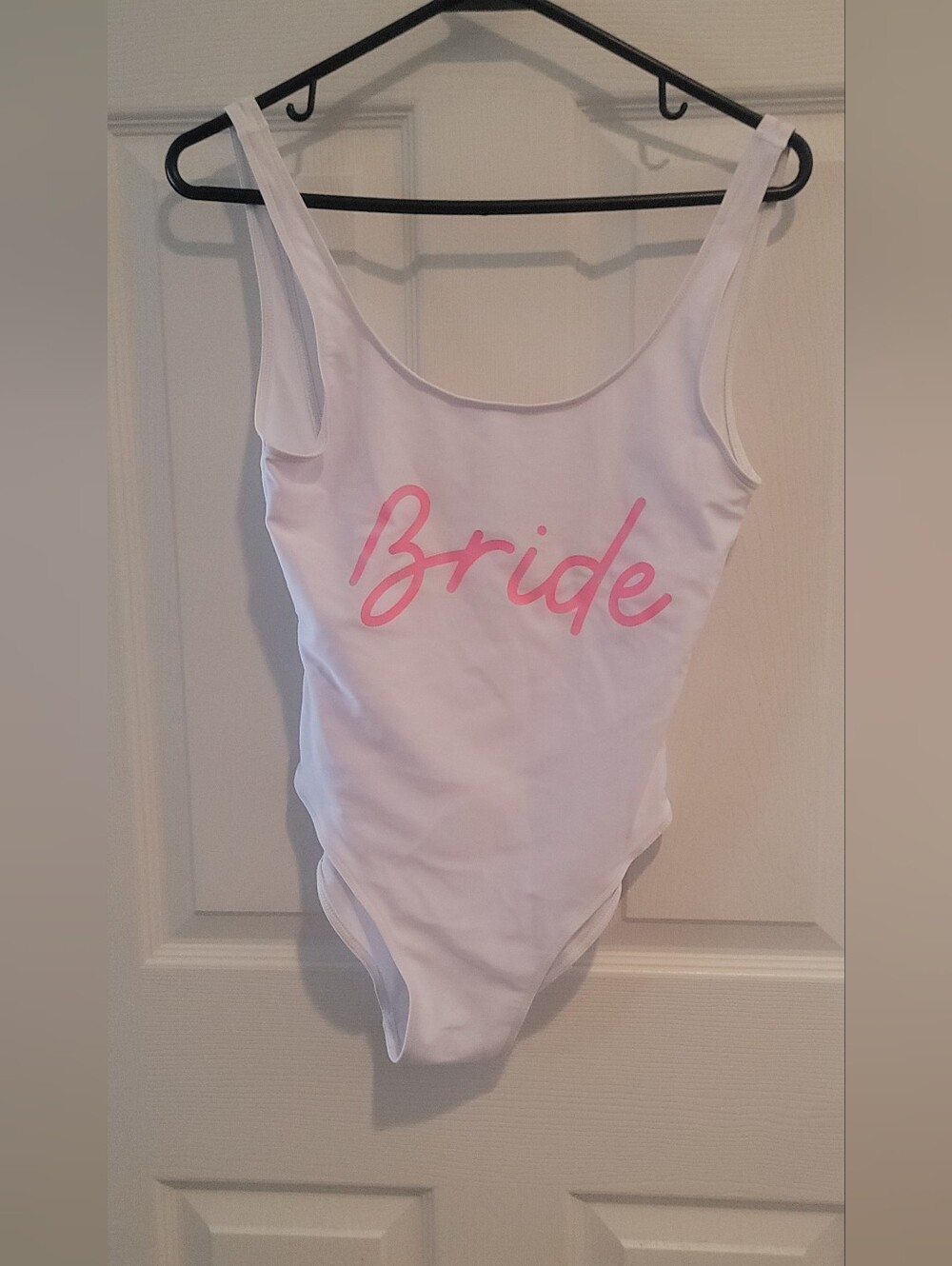 Women's White One-Piece Bodysuit with Pink 'Bride' Script